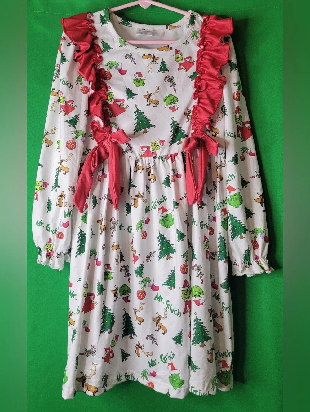 Mr. Grinch Christmas White Red Kids Holiday Costume Dress Sz 3XL 8 7/8 Stretchy